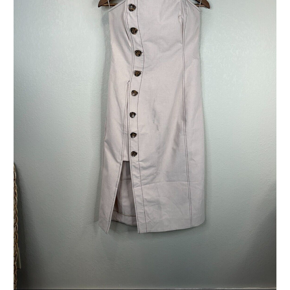 Finders Keepers Strapless Dress Large 8 Tan Beige Side Button Knee Length LUX